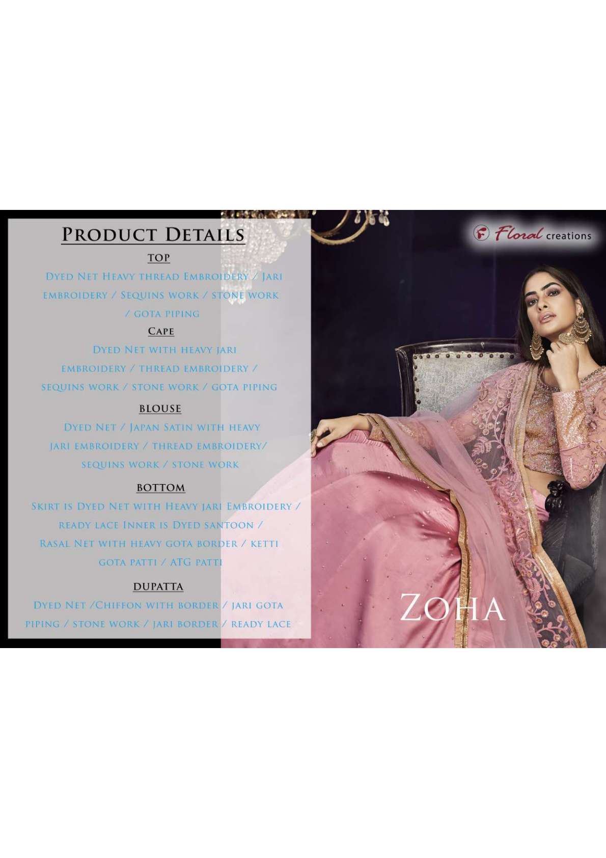 ZOHA BY FLORAL CREATIONS 7504 TO 7510 SERIES BEAUTIFUL STYLISH ANARKALI SUITS FANCY COLORFUL CASUAL WEAR & ETHNIC WEAR & READY TO WEAR DYED NET EMBROIDERY DRESSES AT WHOLESALE PRICE