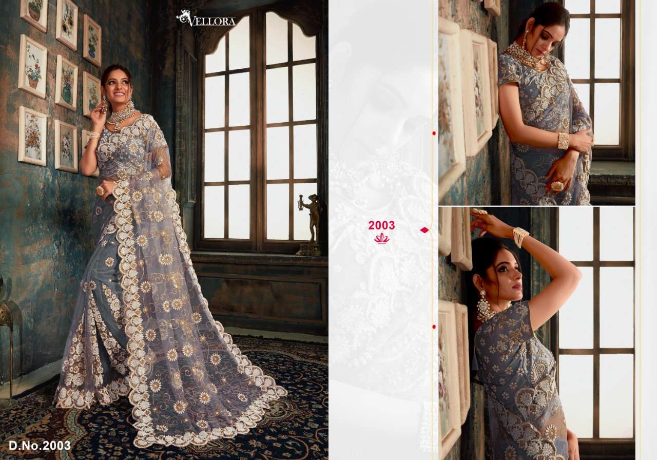 VELLORA SAREES VOL-10 BY VELLORA 2001 TO 2004 SERIES INDIAN TRADITIONAL WEAR COLLECTION BEAUTIFUL STYLISH FANCY COLORFUL PARTY WEAR & OCCASIONAL WEAR NET EMBROIDERED SAREES AT WHOLESALE PRICE