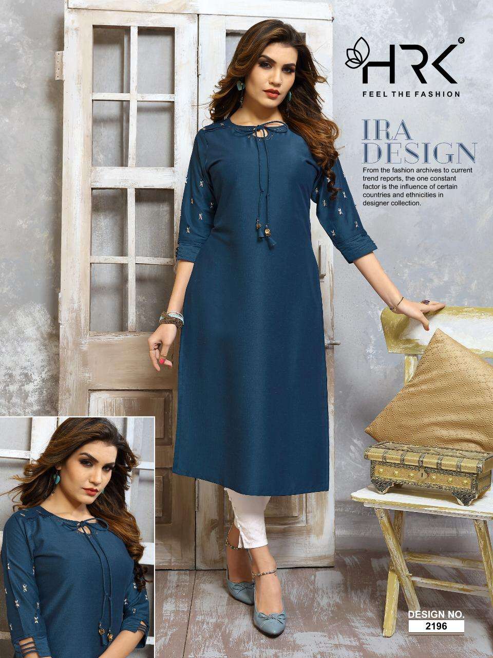 ELEGNACE BY HRK 2191 TO 2196 SERIES BEAUTIFUL STYLISH FANCY COLORFUL CASUAL WEAR & ETHNIC WEAR CHINNON EMBROIDERED KURTIS AT WHOLESALE PRICE