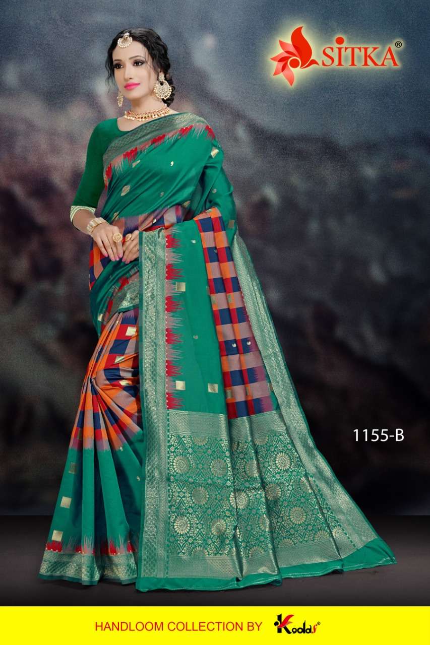 MANIKARNIKA 1115 SERIES BY SITKA 1115-A TO 1115-D SERIES INDIAN TRADITIONAL WEAR COLLECTION BEAUTIFUL STYLISH FANCY COLORFUL PARTY WEAR & OCCASIONAL WEAR COTTON SILK SAREES AT WHOLESALE PRICE