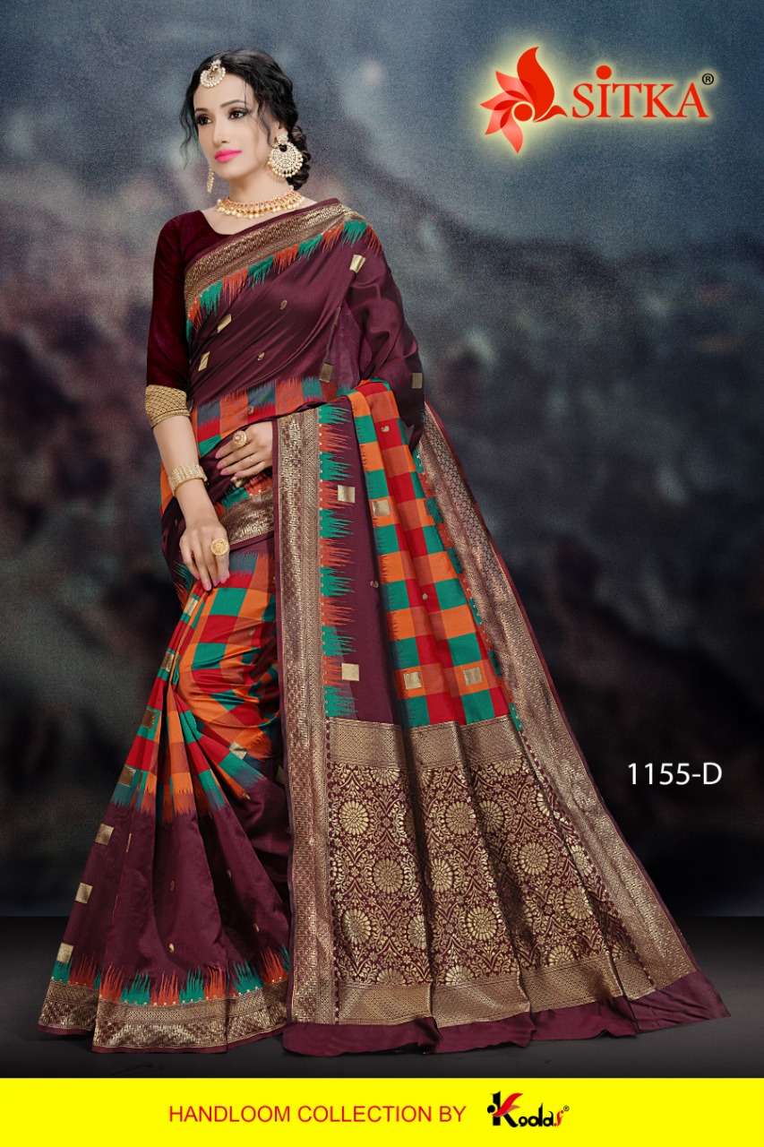 MANIKARNIKA 1115 SERIES BY SITKA 1115-A TO 1115-D SERIES INDIAN TRADITIONAL WEAR COLLECTION BEAUTIFUL STYLISH FANCY COLORFUL PARTY WEAR & OCCASIONAL WEAR COTTON SILK SAREES AT WHOLESALE PRICE