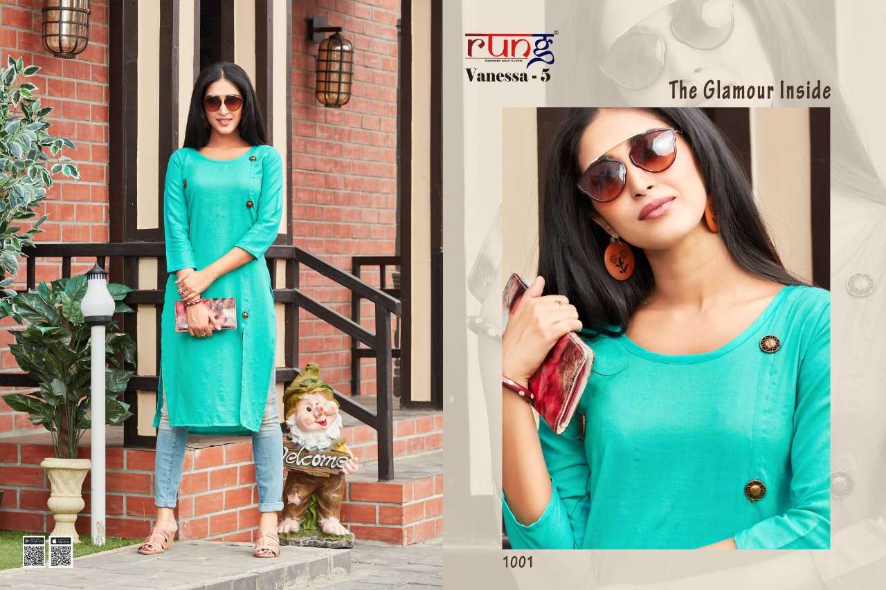VANESSA VOL-5 BY RUNG 1001 TO 1010 SERIES BEAUTIFUL STYLISH FANCY COLORFUL CASUAL WEAR & ETHNIC WEAR RAYON TWO TONE KURTIS AT WHOLESALE PRICE
