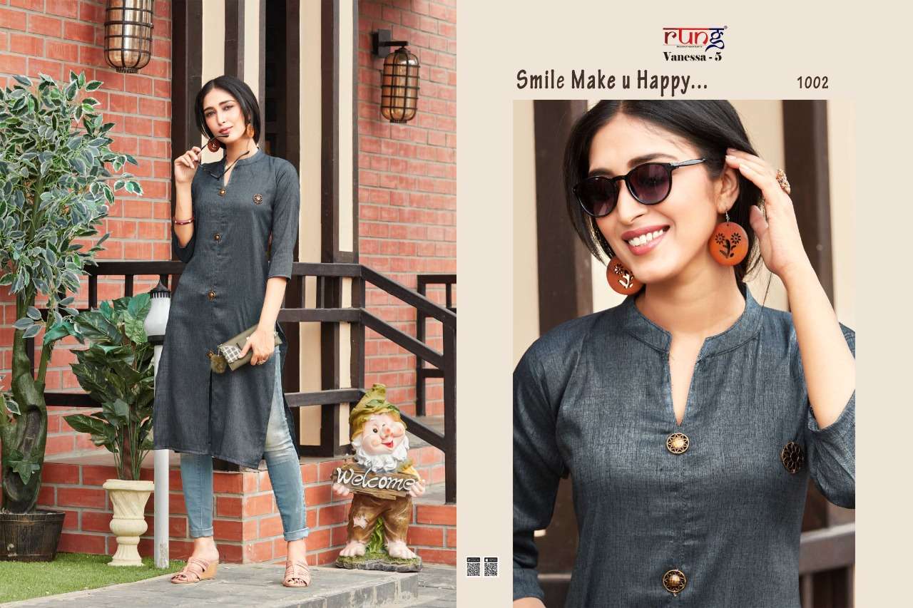 VANESSA VOL-5 BY RUNG 1001 TO 1010 SERIES BEAUTIFUL STYLISH FANCY COLORFUL CASUAL WEAR & ETHNIC WEAR RAYON TWO TONE KURTIS AT WHOLESALE PRICE