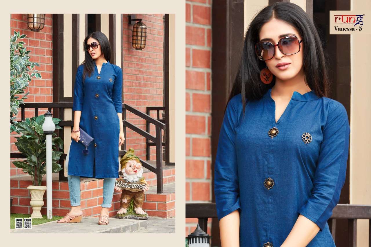 VANESSA VOL-5 BY RUNG 1001 TO 1010 SERIES BEAUTIFUL STYLISH FANCY COLORFUL CASUAL WEAR & ETHNIC WEAR RAYON TWO TONE KURTIS AT WHOLESALE PRICE