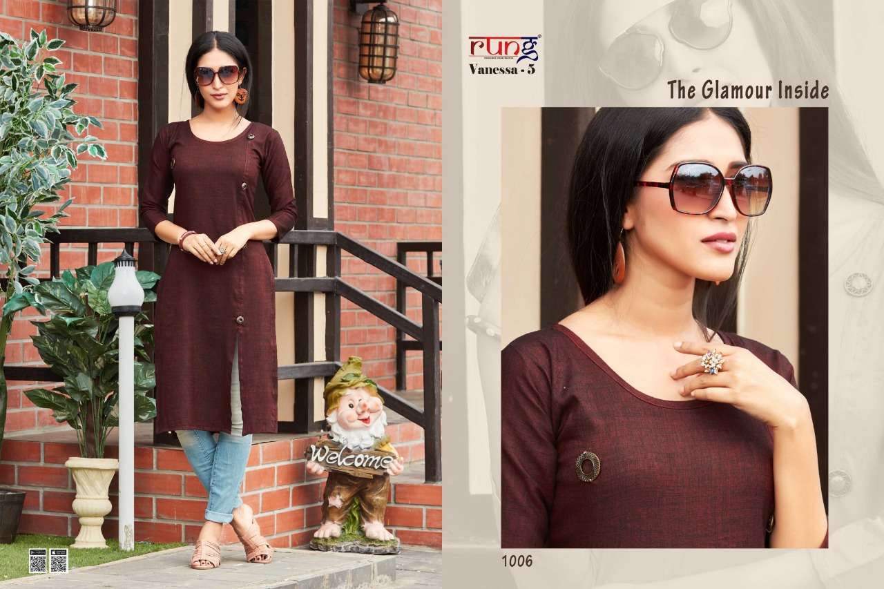 VANESSA VOL-5 BY RUNG 1001 TO 1010 SERIES BEAUTIFUL STYLISH FANCY COLORFUL CASUAL WEAR & ETHNIC WEAR RAYON TWO TONE KURTIS AT WHOLESALE PRICE