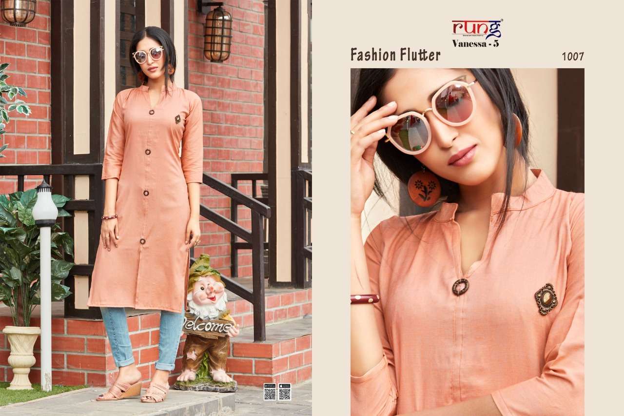 VANESSA VOL-5 BY RUNG 1001 TO 1010 SERIES BEAUTIFUL STYLISH FANCY COLORFUL CASUAL WEAR & ETHNIC WEAR RAYON TWO TONE KURTIS AT WHOLESALE PRICE