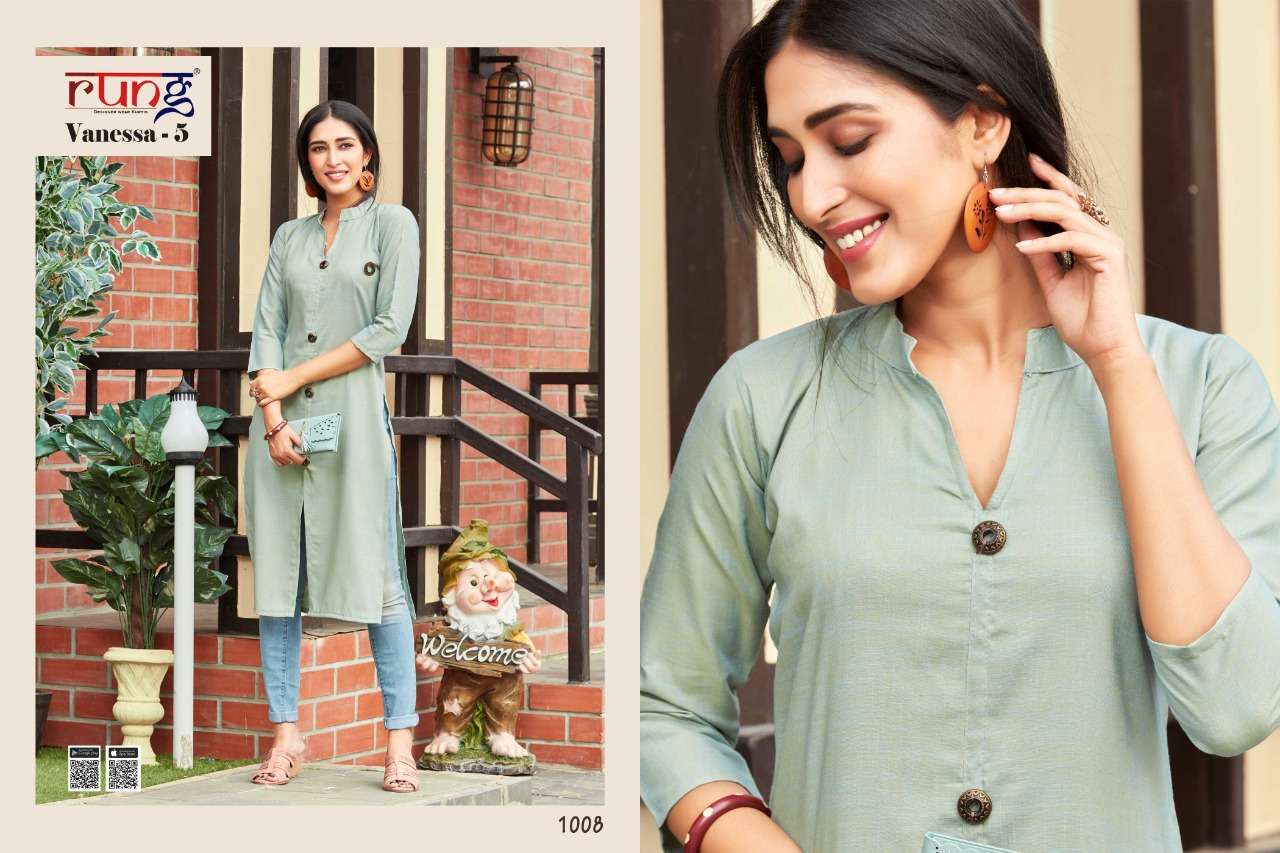 VANESSA VOL-5 BY RUNG 1001 TO 1010 SERIES BEAUTIFUL STYLISH FANCY COLORFUL CASUAL WEAR & ETHNIC WEAR RAYON TWO TONE KURTIS AT WHOLESALE PRICE