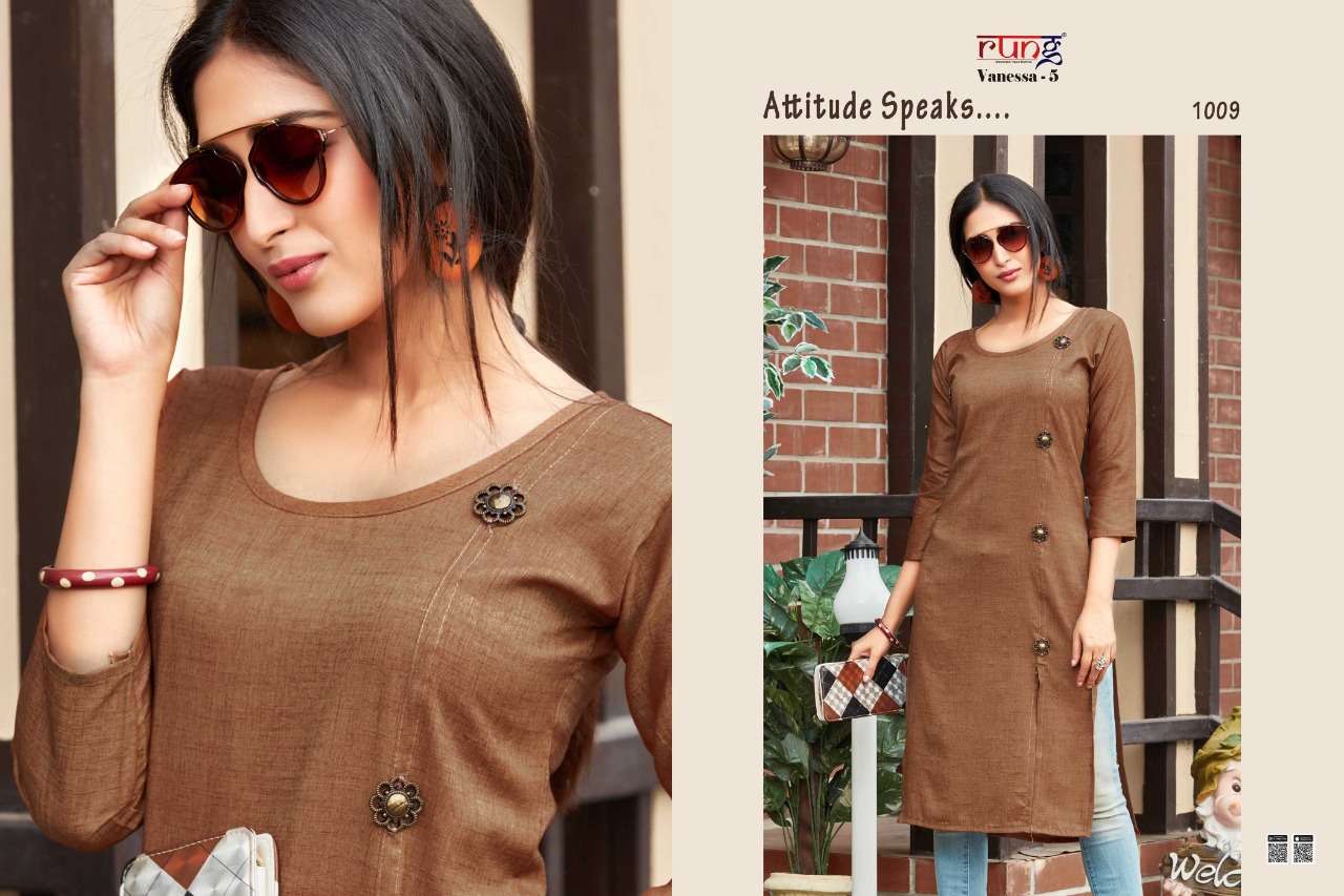 VANESSA VOL-5 BY RUNG 1001 TO 1010 SERIES BEAUTIFUL STYLISH FANCY COLORFUL CASUAL WEAR & ETHNIC WEAR RAYON TWO TONE KURTIS AT WHOLESALE PRICE