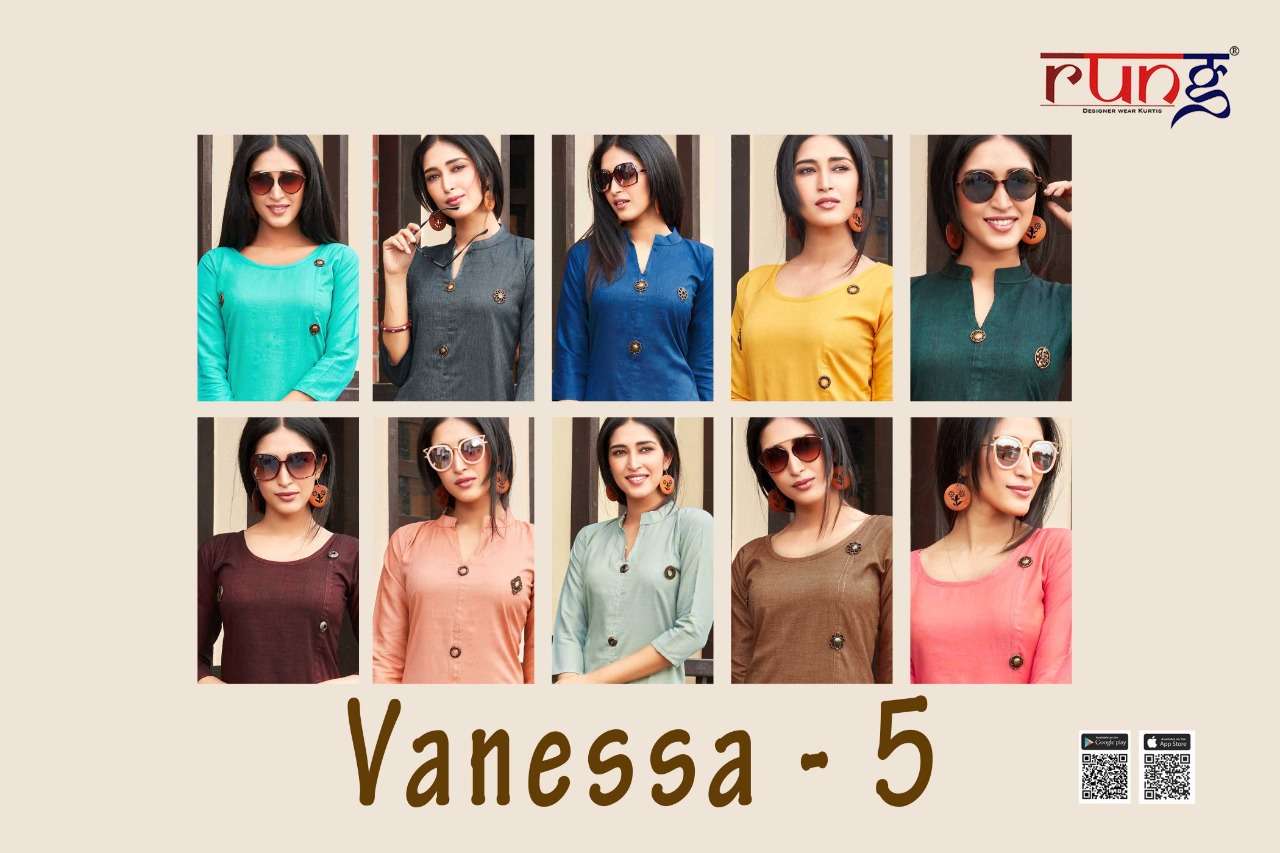 VANESSA VOL-5 BY RUNG 1001 TO 1010 SERIES BEAUTIFUL STYLISH FANCY COLORFUL CASUAL WEAR & ETHNIC WEAR RAYON TWO TONE KURTIS AT WHOLESALE PRICE