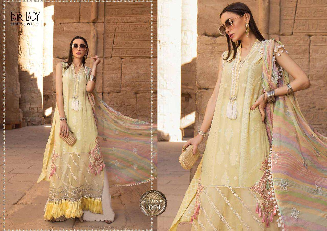 MARIA.B.LAWN BY FAIR LADY 1001 TO 1004 SERIES DESIGNER PAKISTANI SUITS BEAUTIFUL STYLISH FANCY COLORFUL PARTY WEAR & OCCASIONAL WEAR JAM SATIN WITH EMBROIDERY DRESSES AT WHOLESALE PRICE