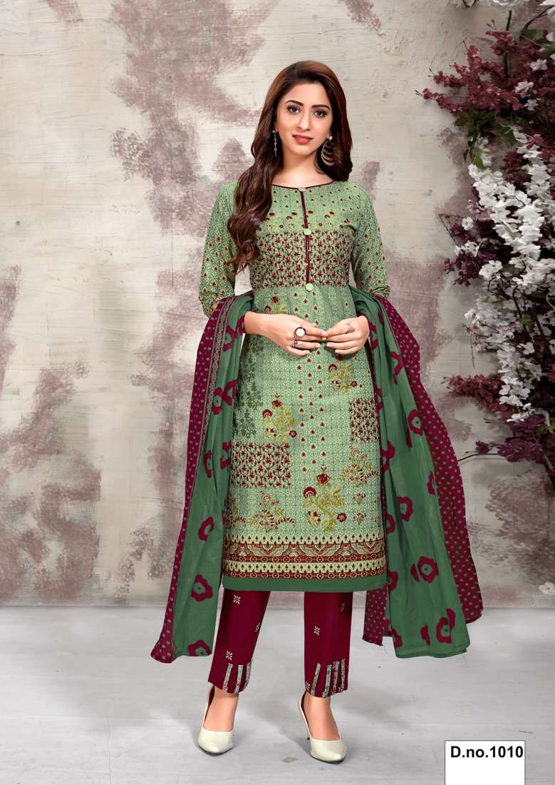 MANNAT BY MEENAXI 1001 TO 1010 BEAUTIFUL SUITS STYLISH COLORFUL FANCY CASUAL WEAR & ETHNIC WEAR COTTON PRINTED DRESSES AT WHOLESALE PRICE