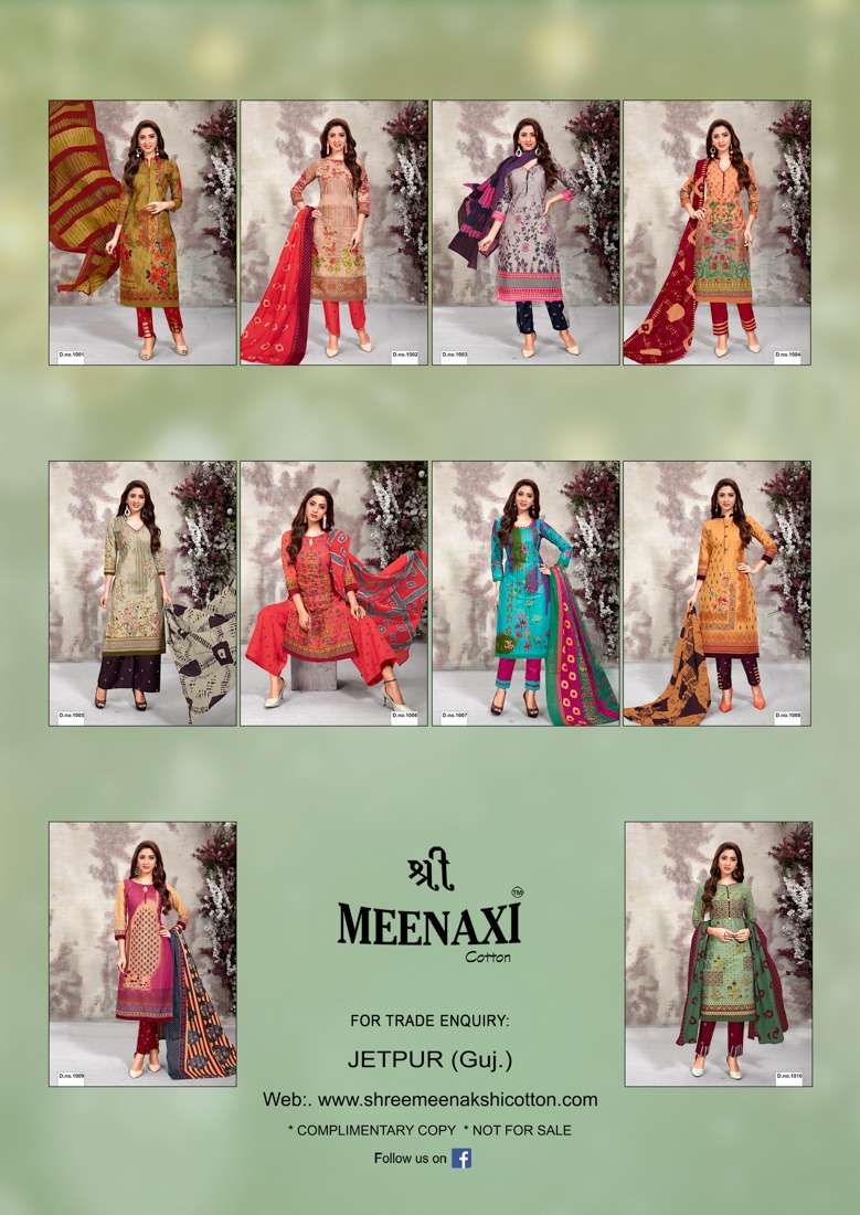 MANNAT BY MEENAXI 1001 TO 1010 BEAUTIFUL SUITS STYLISH COLORFUL FANCY CASUAL WEAR & ETHNIC WEAR COTTON PRINTED DRESSES AT WHOLESALE PRICE
