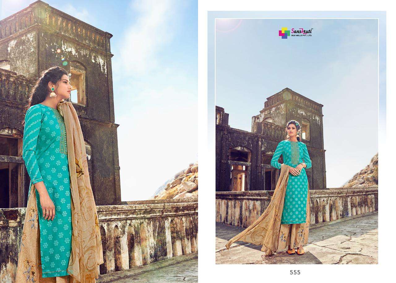 BEENISH BY SANSKRUTI SILK MILLS 555 TO 564 SERIES BEAUTIFUL STYLISH SHARARA SUITS FANCY COLORFUL CASUAL WEAR & ETHNIC WEAR & READY TO WEAR PURE AZ COTTON FINE JAM SILK DIGITAL PRINTING DRESSES AT WHOLESALE PRICE