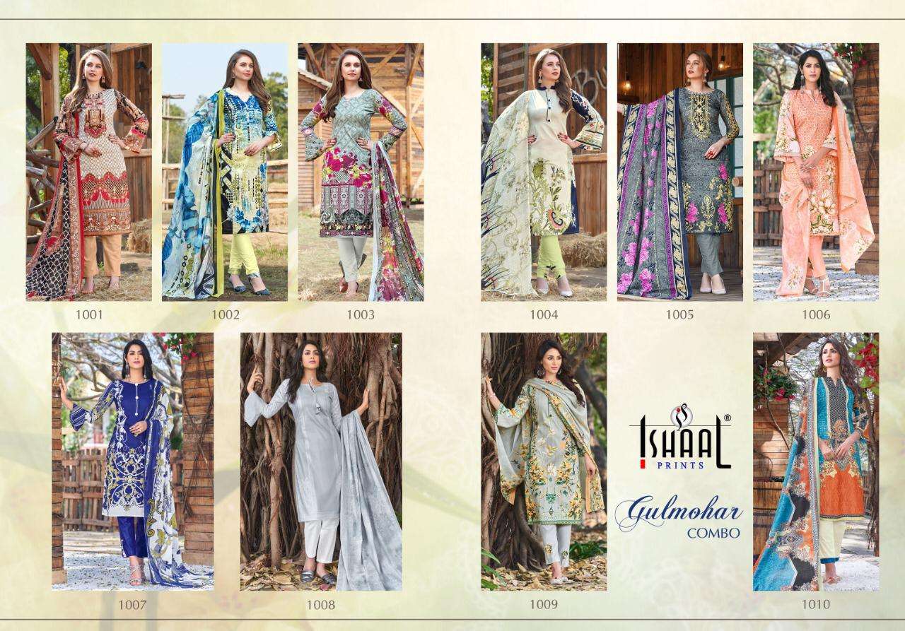 GULMOHAR COMBO BY ISHAAL PRINTS 1001 TO 1010 SERIES BEAUTIFUL SUITS STYLISH FANCY COLORFUL PARTY WEAR & OCCASIONAL WEAR PURE LAWN PRINTED DRESSES AT WHOLESALE PRICE