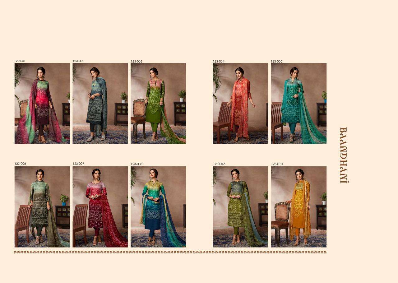 BAANDHANI VOL-2 BY SARGAM PRINTS 123-001 TO 123-010 SERIES BEAUTIFUL SUITS STYLISH FANCY COLORFUL PARTY WEAR & OCCASIONAL WEAR JAM SATIN PRINTED DRESSES AT WHOLESALE PRICE