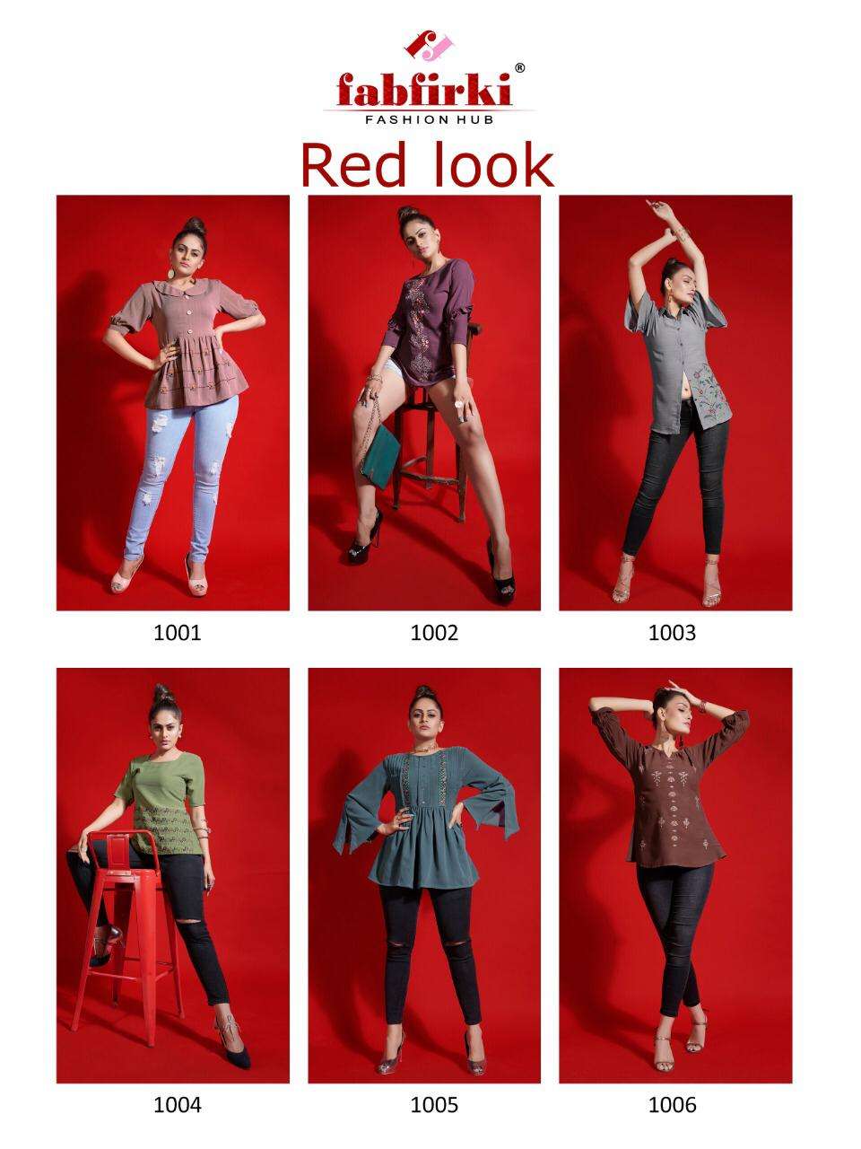 Red Look By Fabfirki 1001 To 1006 Series Beautiful Colorful Stylish Fancy Casual Wear & Ethnic Wear & Ready To Wear Gentleman Quality With Embroidered Kurtis At Wholesale Price