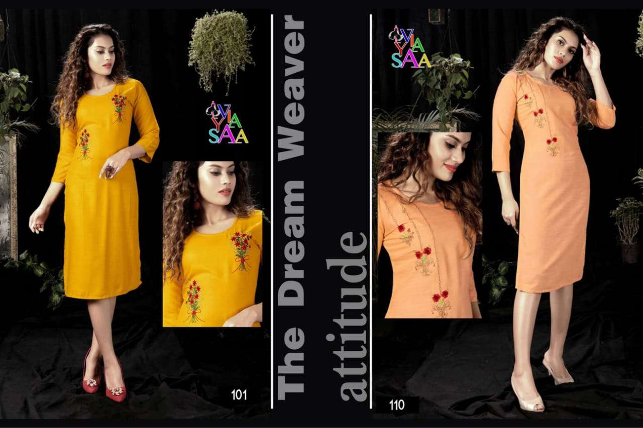 HAIYAA BY VIASAA 101 TO 110 SERIES BEAUTIFUL STYLISH FANCY COLORFUL CASUAL WEAR & ETHNIC WEAR & READY TO WEAR MAGIC RAYON KURTIS AT WHOLESALE PRICE