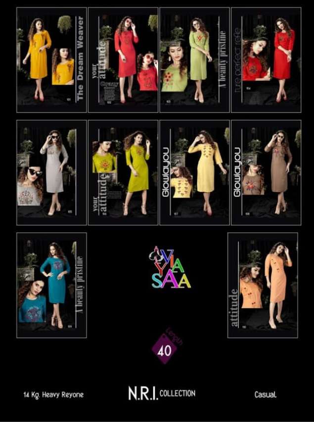 HAIYAA BY VIASAA 101 TO 110 SERIES BEAUTIFUL STYLISH FANCY COLORFUL CASUAL WEAR & ETHNIC WEAR & READY TO WEAR MAGIC RAYON KURTIS AT WHOLESALE PRICE