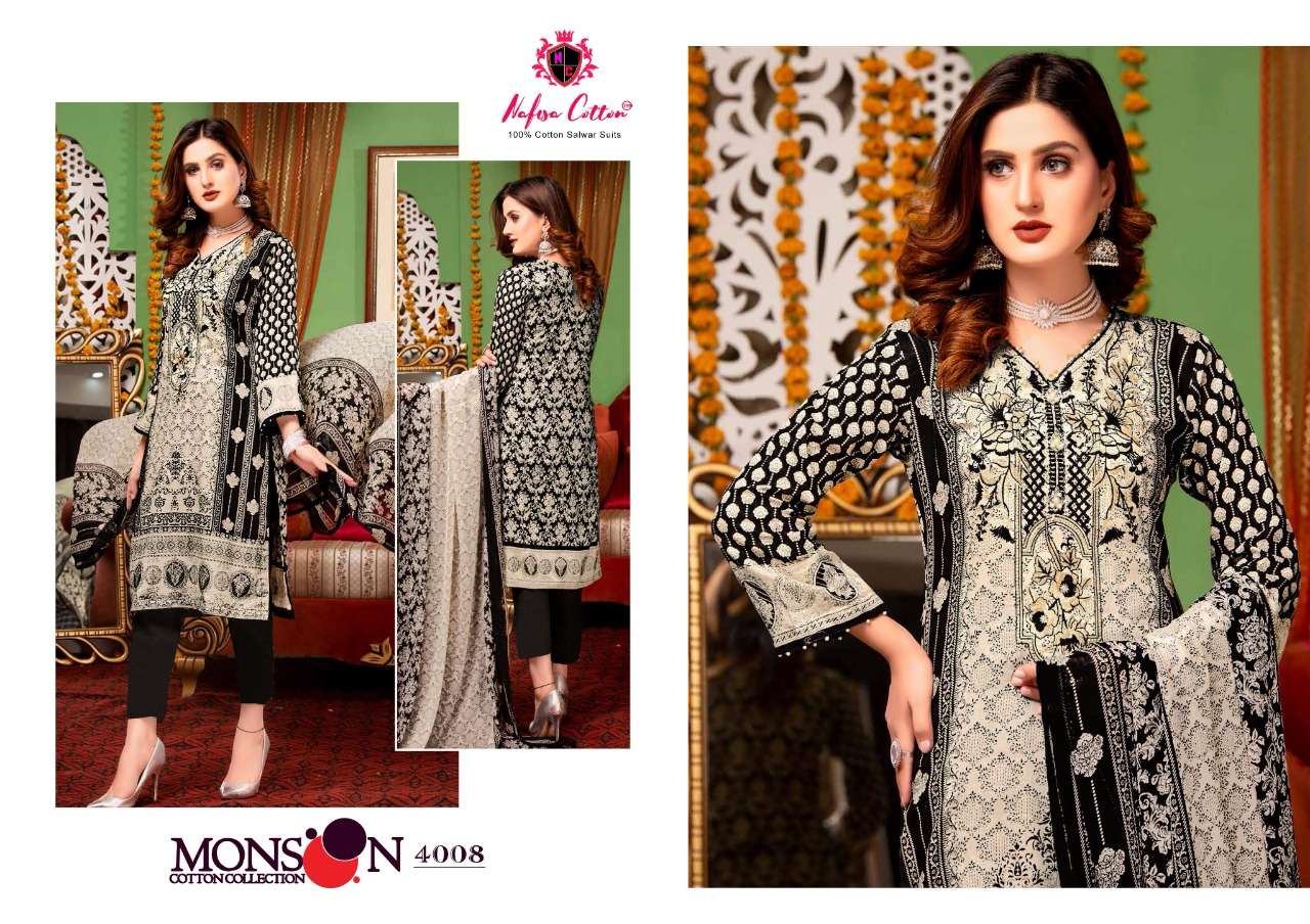 MONSOON COTTON COLLECTION VOL-4 BY NAFISA COTTON 4001 TO 4010 SERIES BEAUTIFUL SUITS STYLISH FANCY COLORFUL PARTY WEAR & ETHNIC WEAR COTTON PRINTED DRESSES AT WHOLESALE PRICE