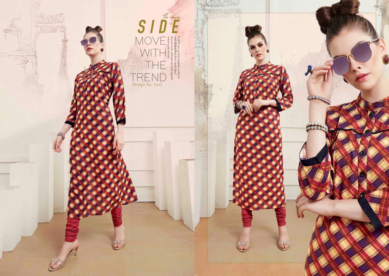 CHECKS VOL-7 BY S MORE FASHION 2001 TO 2012 SERIES BEAUTIFUL COLORFUL STYLISH FANCY CASUAL WEAR & READY TO WEAR RAYON PRINTED KURTIS AT WHOLESALE PRICE