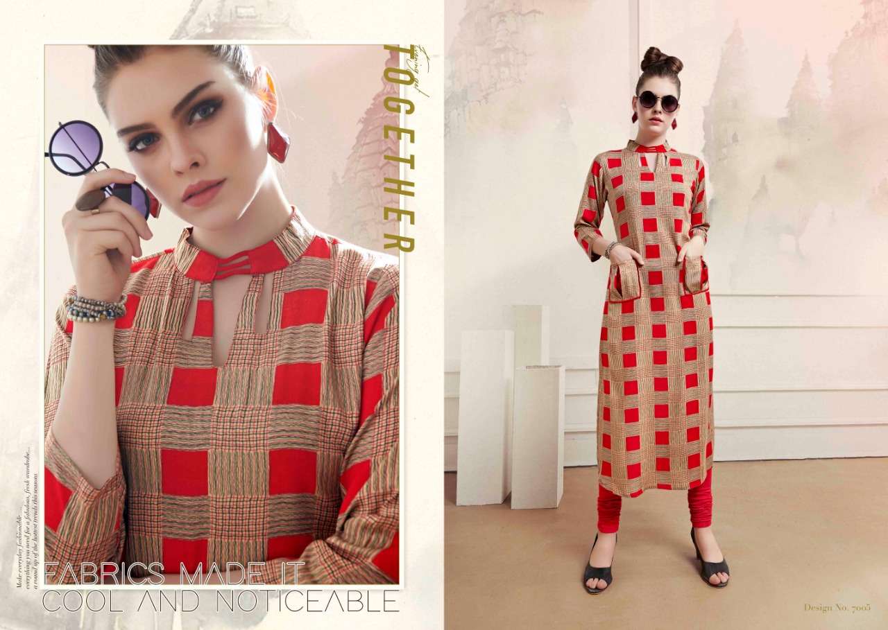 CHECKS VOL-7 BY S MORE FASHION 2001 TO 2012 SERIES BEAUTIFUL COLORFUL STYLISH FANCY CASUAL WEAR & READY TO WEAR RAYON PRINTED KURTIS AT WHOLESALE PRICE