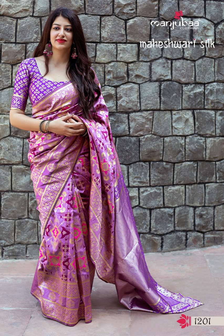 Maheshwari Silk By Manjuba Clothing 1201 To 1210 Series Indian Traditional Wear Collection Beautiful Stylish Fancy Colorful Party Wear & Occasional Wear Silk Weaving Sarees At Wholesale Price