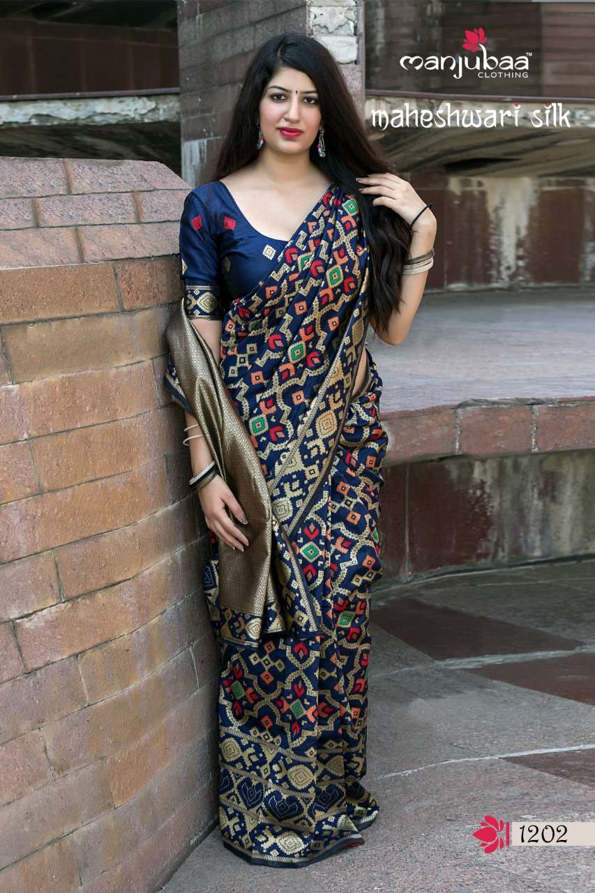 Maheshwari Silk By Manjuba Clothing 1201 To 1210 Series Indian Traditional Wear Collection Beautiful Stylish Fancy Colorful Party Wear & Occasional Wear Silk Weaving Sarees At Wholesale Price
