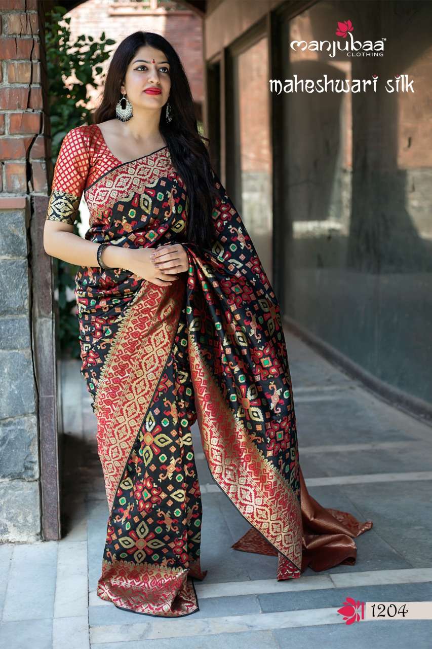 Maheshwari Silk By Manjuba Clothing 1201 To 1210 Series Indian Traditional Wear Collection Beautiful Stylish Fancy Colorful Party Wear & Occasional Wear Silk Weaving Sarees At Wholesale Price