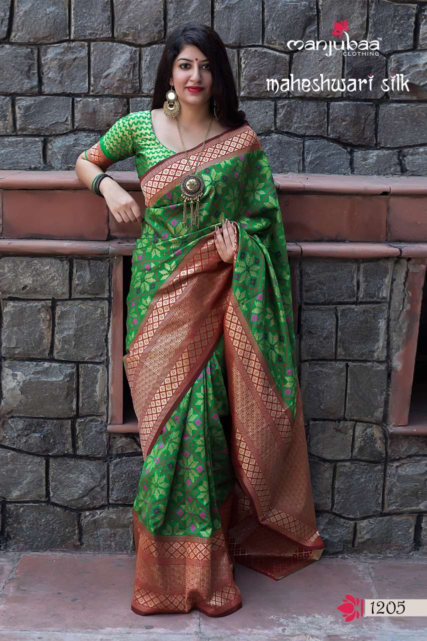 Maheshwari Silk By Manjuba Clothing 1201 To 1210 Series Indian Traditional Wear Collection Beautiful Stylish Fancy Colorful Party Wear & Occasional Wear Silk Weaving Sarees At Wholesale Price