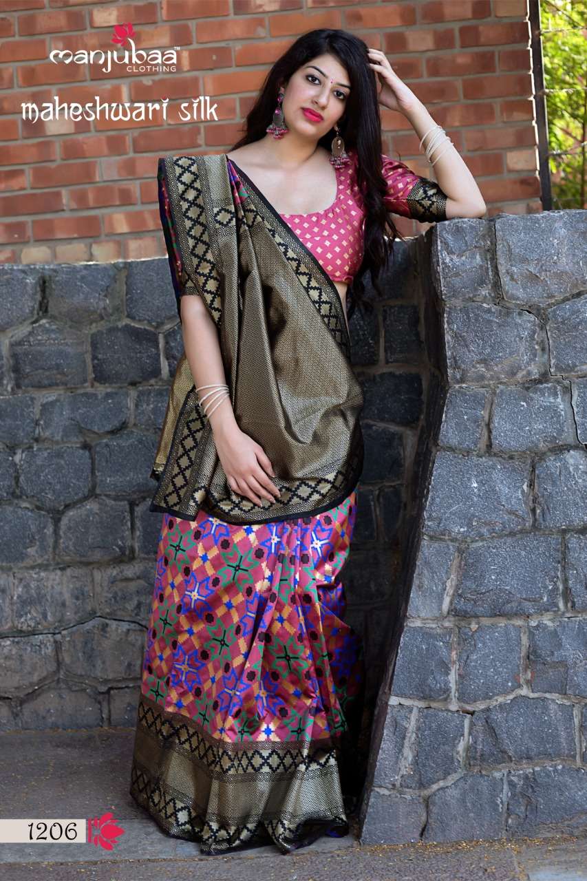 Maheshwari Silk By Manjuba Clothing 1201 To 1210 Series Indian Traditional Wear Collection Beautiful Stylish Fancy Colorful Party Wear & Occasional Wear Silk Weaving Sarees At Wholesale Price