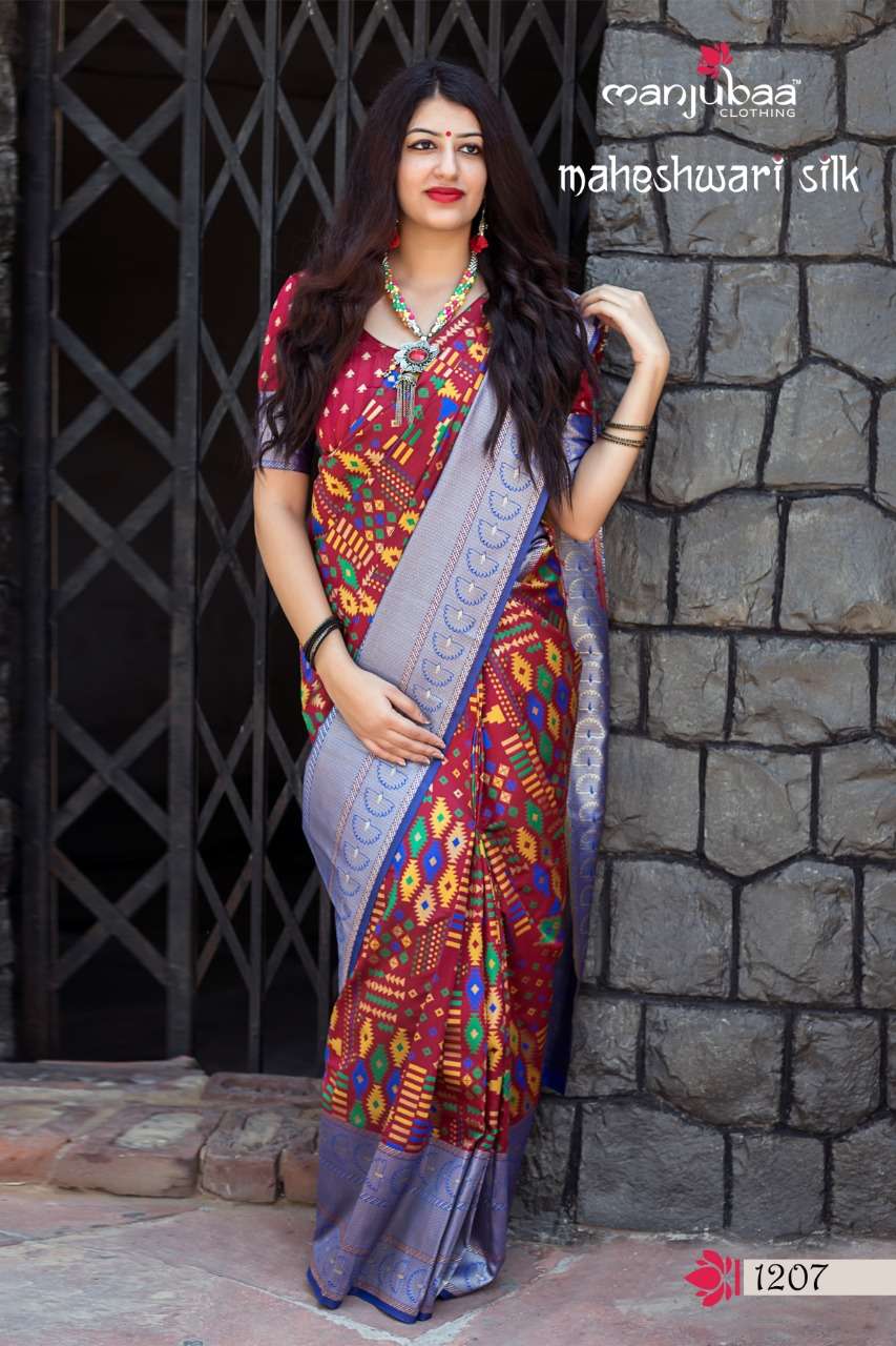 Maheshwari Silk By Manjuba Clothing 1201 To 1210 Series Indian Traditional Wear Collection Beautiful Stylish Fancy Colorful Party Wear & Occasional Wear Silk Weaving Sarees At Wholesale Price