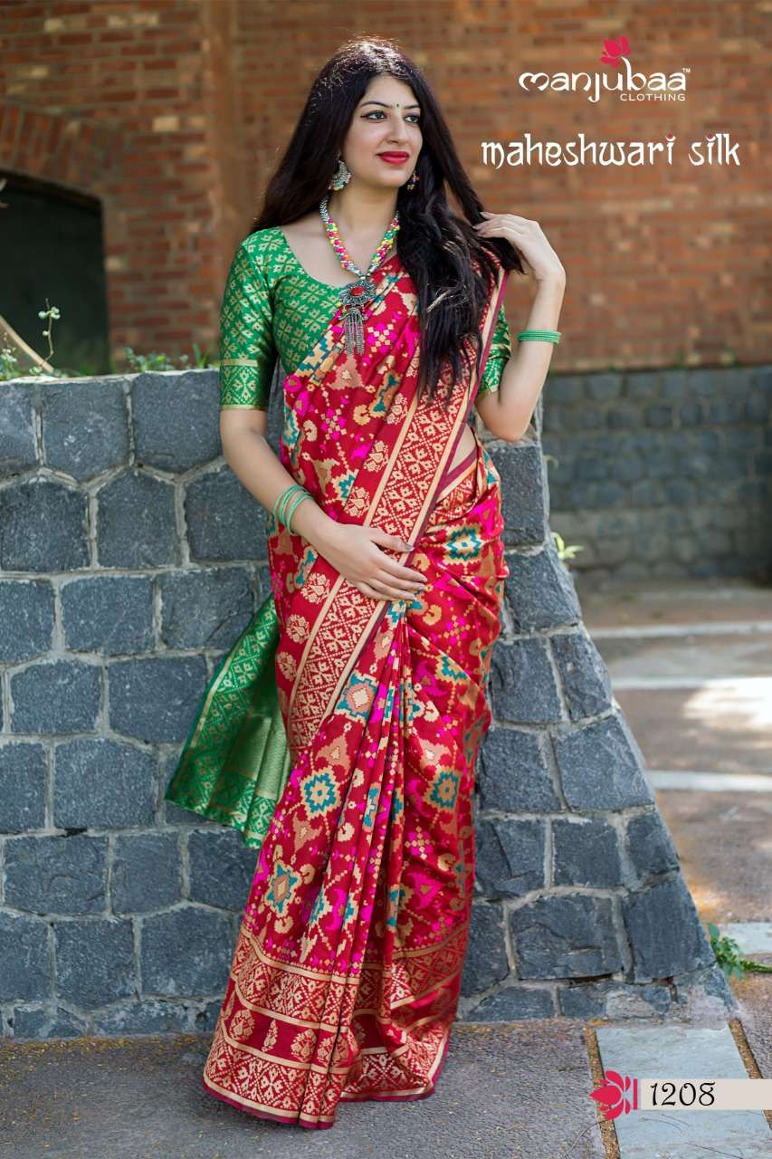 Maheshwari Silk By Manjuba Clothing 1201 To 1210 Series Indian Traditional Wear Collection Beautiful Stylish Fancy Colorful Party Wear & Occasional Wear Silk Weaving Sarees At Wholesale Price