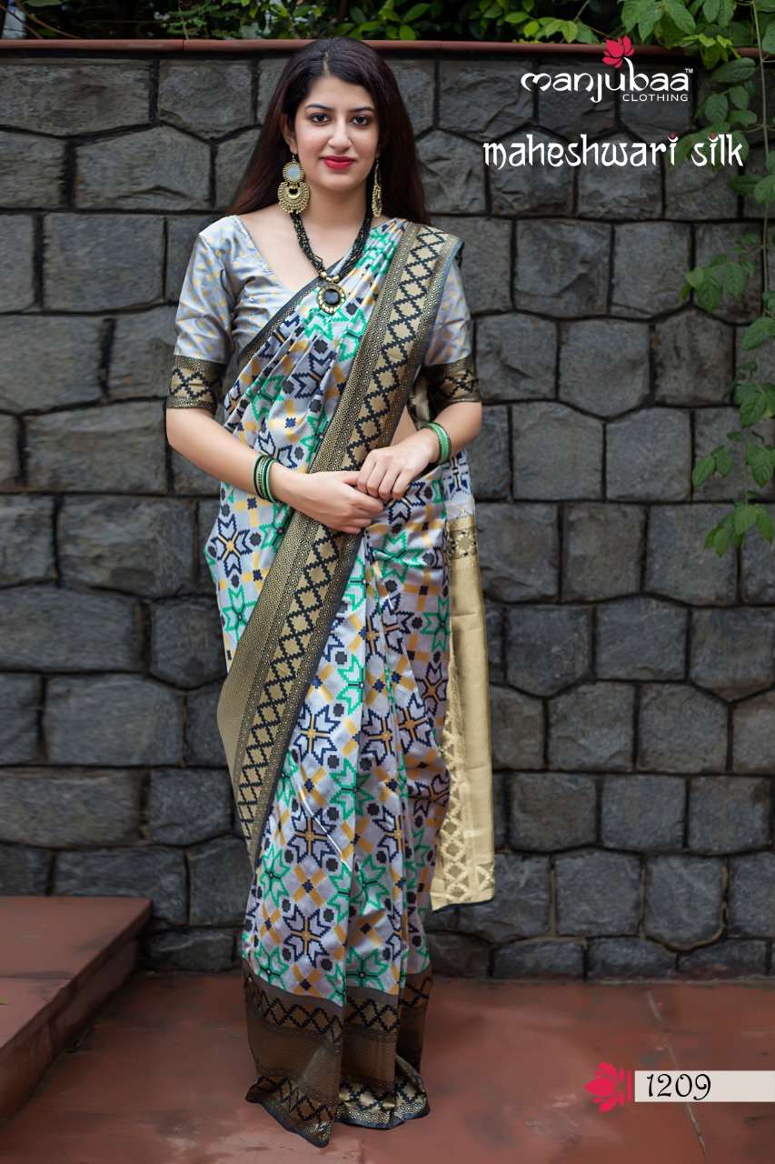 Maheshwari Silk By Manjuba Clothing 1201 To 1210 Series Indian Traditional Wear Collection Beautiful Stylish Fancy Colorful Party Wear & Occasional Wear Silk Weaving Sarees At Wholesale Price
