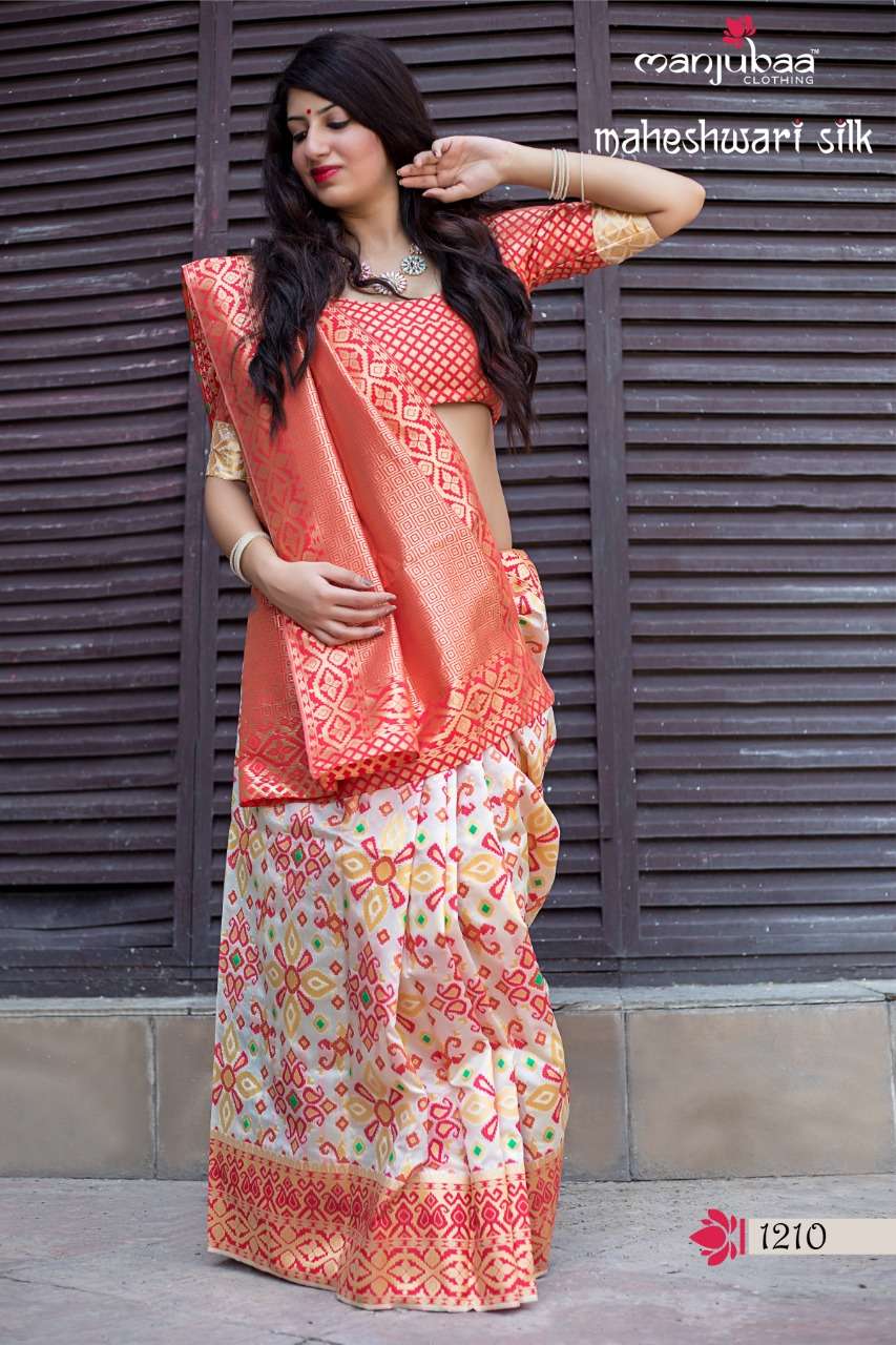 Maheshwari Silk By Manjuba Clothing 1201 To 1210 Series Indian Traditional Wear Collection Beautiful Stylish Fancy Colorful Party Wear & Occasional Wear Silk Weaving Sarees At Wholesale Price