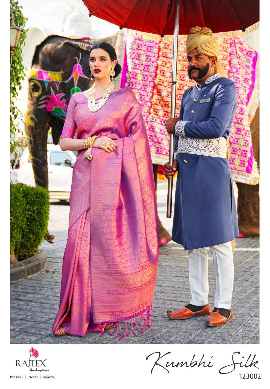 Kumbhi Silk By Raj Tex 123001 To 123006 Series Indian Traditional Wear Collection Beautiful Stylish Fancy Colorful Party Wear & Occasional Wear Pure Silk Sarees At Wholesale Price