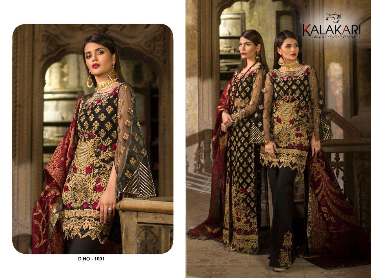 ZAINAB HIT DESIGNS BY KALAKARI BEAUTIFUL SUITS STYLISH FANCY COLORFUL PARTY WEAR & OCCASIONAL WEAR HEAVY NET/MONO NET WITH HEAVY WORK DRESSES AT WHOLESALE PRICE
