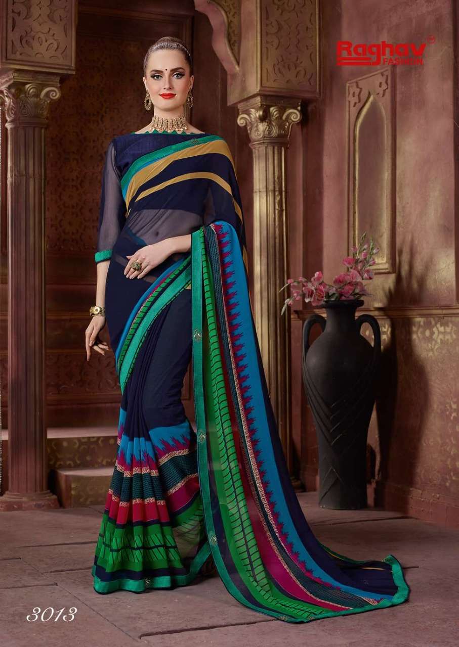 TIARA VOL-2 BY RAGHAV FASHION 3011 TO 3020 SERIES INDIAN TRADITIONAL WEAR COLLECTION BEAUTIFUL STYLISH FANCY COLORFUL PARTY WEAR & OCCASIONAL WEAR WEIGHTLESS PRINTED SAREES AT WHOLESALE PRICE