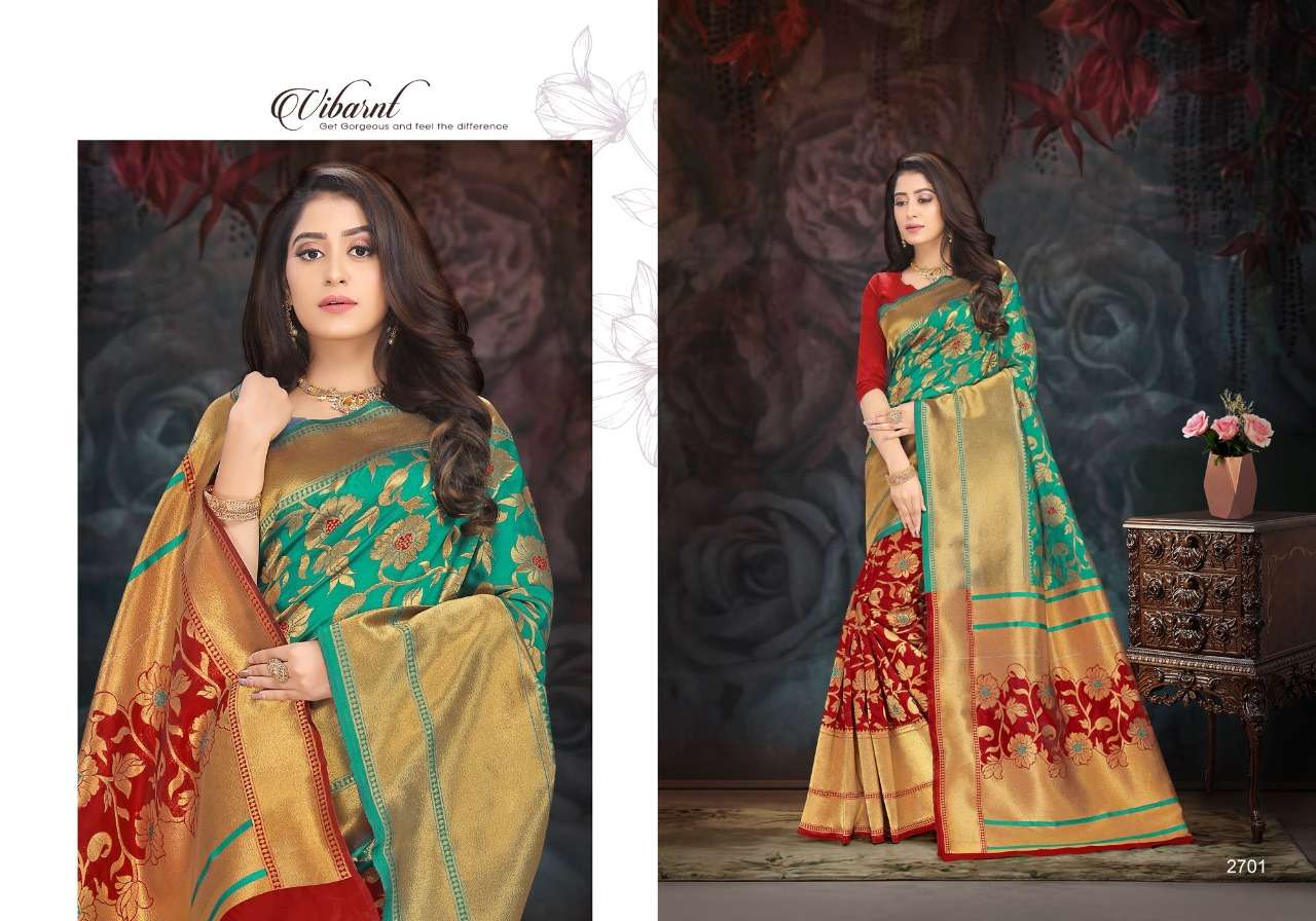 AUDI SILK BY RAGHAV FASHION 2701 TO 2706 SERIES INDIAN TRADITIONAL WEAR COLLECTION BEAUTIFUL STYLISH FANCY COLORFUL PARTY WEAR & OCCASIONAL WEAR SILK JACQUARD PRINTED SAREES AT WHOLESALE PRICE