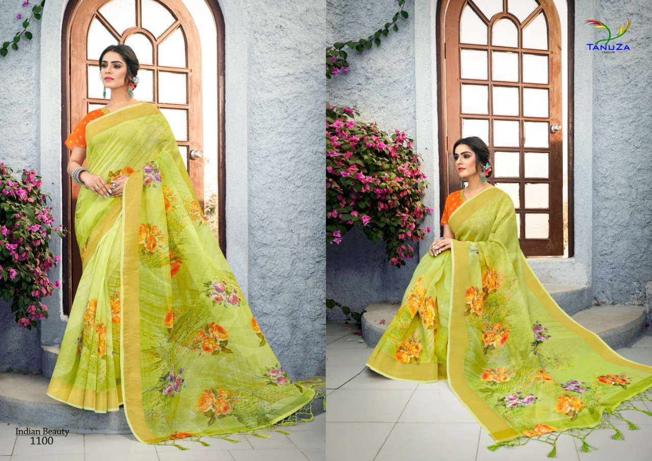 INDIAN BEAUTY VOL-6 BY TANUZA FASHION 1099 TO 1109 SERIES INDIAN TRADITIONAL WEAR COLLECTION BEAUTIFUL STYLISH FANCY COLORFUL PARTY WEAR & OCCASIONAL WEAR LINEN ZARI SAREES AT WHOLESALE PRICE