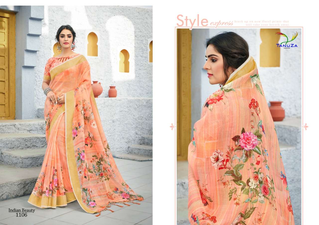 INDIAN BEAUTY VOL-6 BY TANUZA FASHION 1099 TO 1109 SERIES INDIAN TRADITIONAL WEAR COLLECTION BEAUTIFUL STYLISH FANCY COLORFUL PARTY WEAR & OCCASIONAL WEAR LINEN ZARI SAREES AT WHOLESALE PRICE