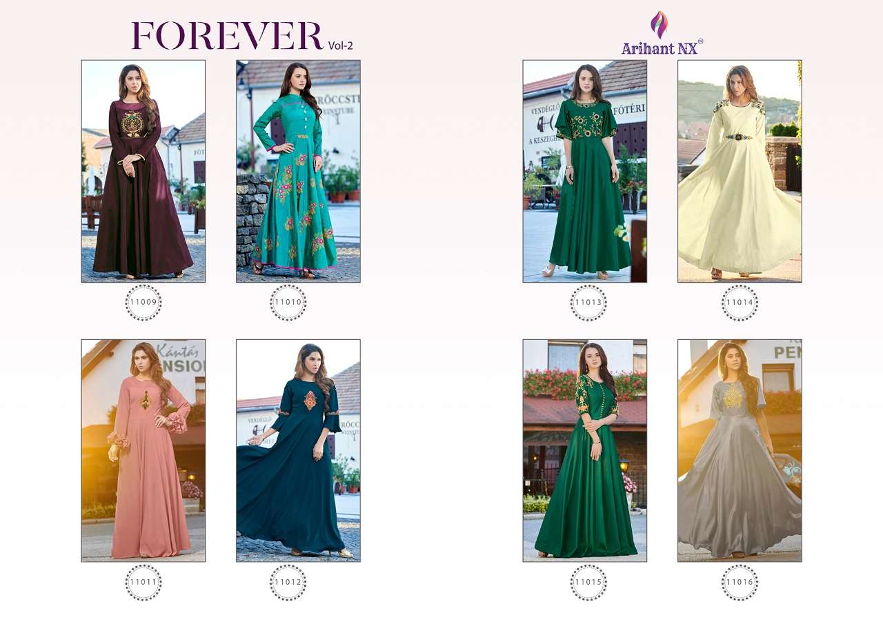 Forever Vol-2 By Arihant Designer 11009 To 11016 Series Designer Anarkali Suits Beautiful Stylish Fancy Colorful Party Wear & Occasional Wear Soft Silk Gowns At Wholesale Price