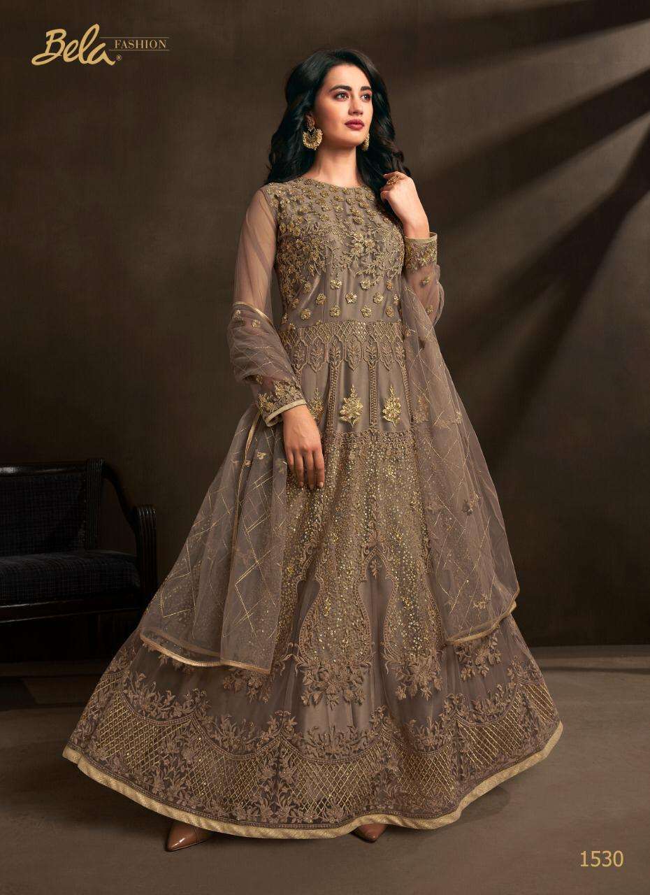 ZAARA BY BELA FASHION SERIES DESIGNER ANARKALI SUITS COLLECTION BEAUTIFUL STYLISH FANCY COLORFUL PARTY WEAR & OCCASIONAL WEAR NET WITH EMBROIDERED DRESSES AT WHOLESALE PRICE