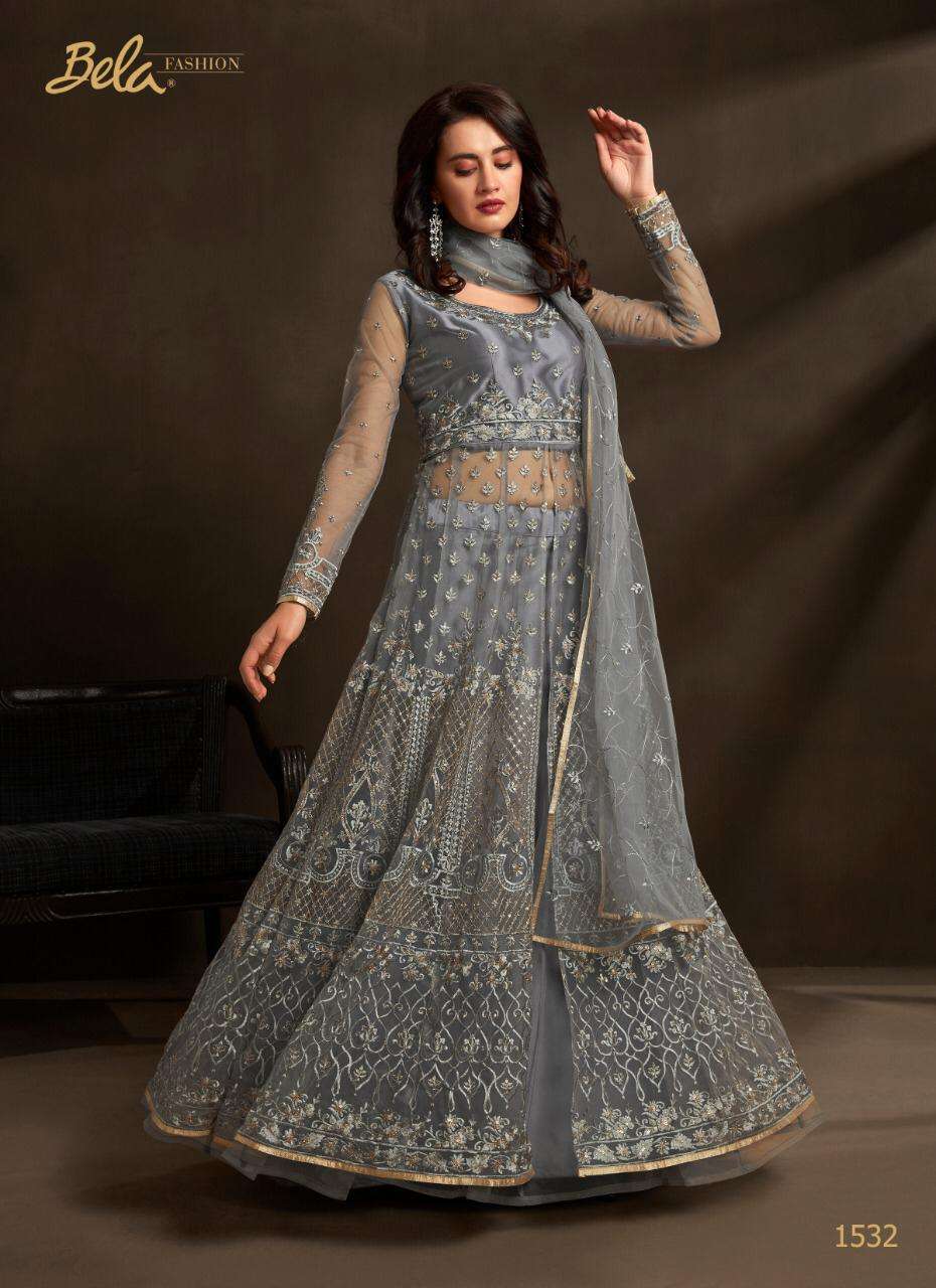 ZAARA BY BELA FASHION SERIES DESIGNER ANARKALI SUITS COLLECTION BEAUTIFUL STYLISH FANCY COLORFUL PARTY WEAR & OCCASIONAL WEAR NET WITH EMBROIDERED DRESSES AT WHOLESALE PRICE