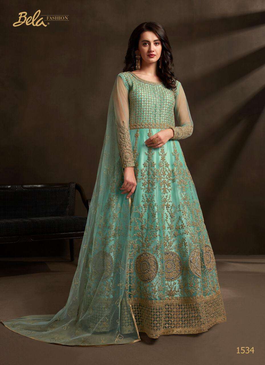 ZAARA BY BELA FASHION SERIES DESIGNER ANARKALI SUITS COLLECTION BEAUTIFUL STYLISH FANCY COLORFUL PARTY WEAR & OCCASIONAL WEAR NET WITH EMBROIDERED DRESSES AT WHOLESALE PRICE