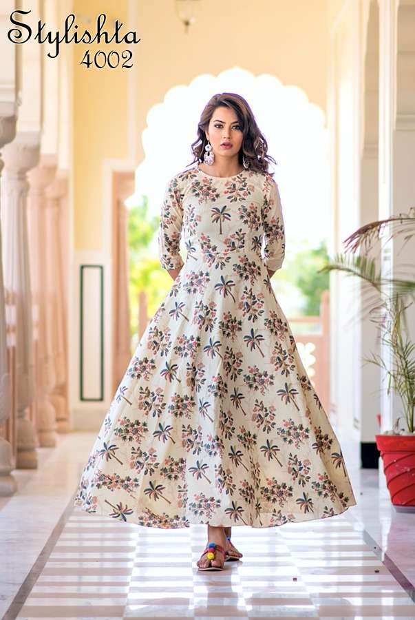 Stylishta Vol-2 By Kaamiri 4001 To 4004 Series Beautiful Colorful Stylish Fancy Casual Wear & Ethnic Wear & Ready To Wear Muslin Digital Printed Gowns At Wholesale Price