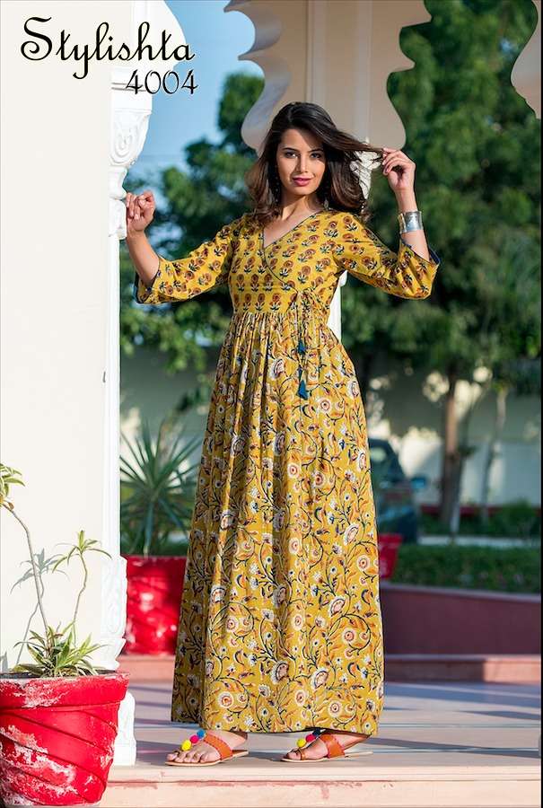 Stylishta Vol-2 By Kaamiri 4001 To 4004 Series Beautiful Colorful Stylish Fancy Casual Wear & Ethnic Wear & Ready To Wear Muslin Digital Printed Gowns At Wholesale Price