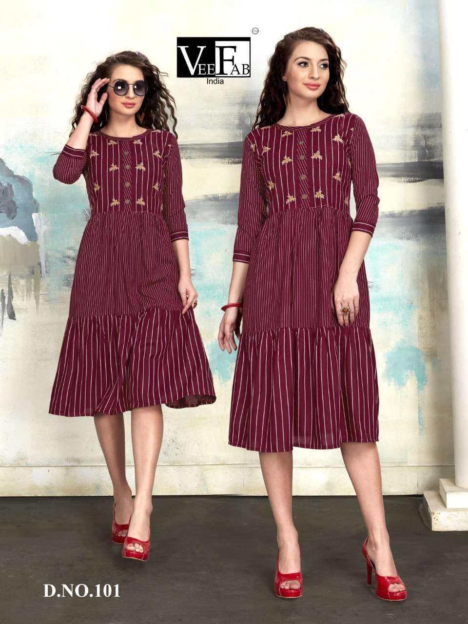 SPRING BY VEE FAB 101 TO 106 SERIES STYLISH COLORFUL FANCY BEAUTIFUL CASUAL WEAR & ETHNIC WEAR HEAVY RAYON LINING KURTIS AT WHOLESALE PRICE