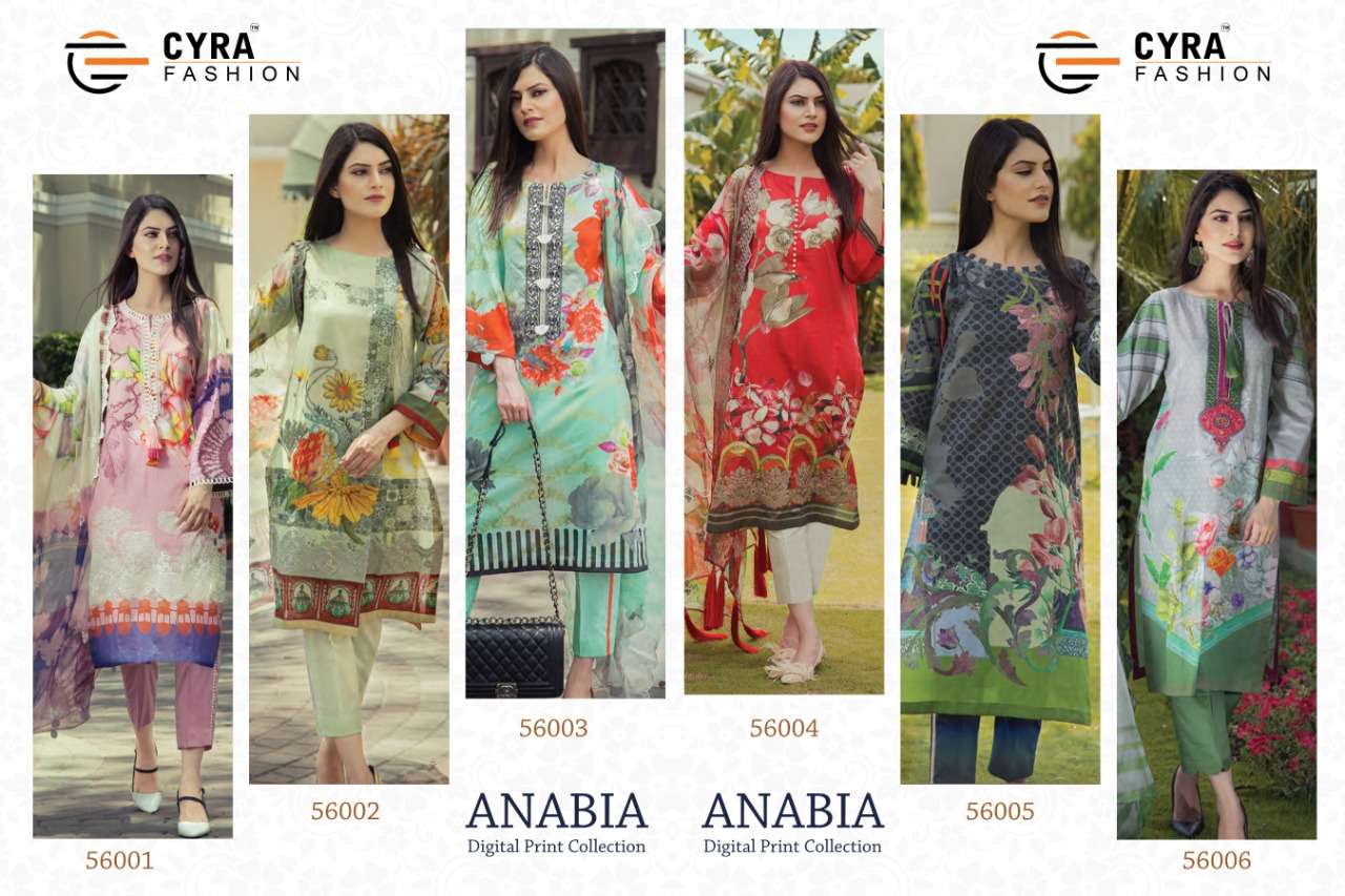 ANABIA BY CYRA FASHION 56001 TO 56006 SERIES BEAUTIFUL PAKISTANI SUITS COLORFUL STYLISH FANCY CASUAL WEAR & ETHNIC WEAR JAM COTTON WITH EMBROIDERY DRESSES AT WHOLESALE PRICE
