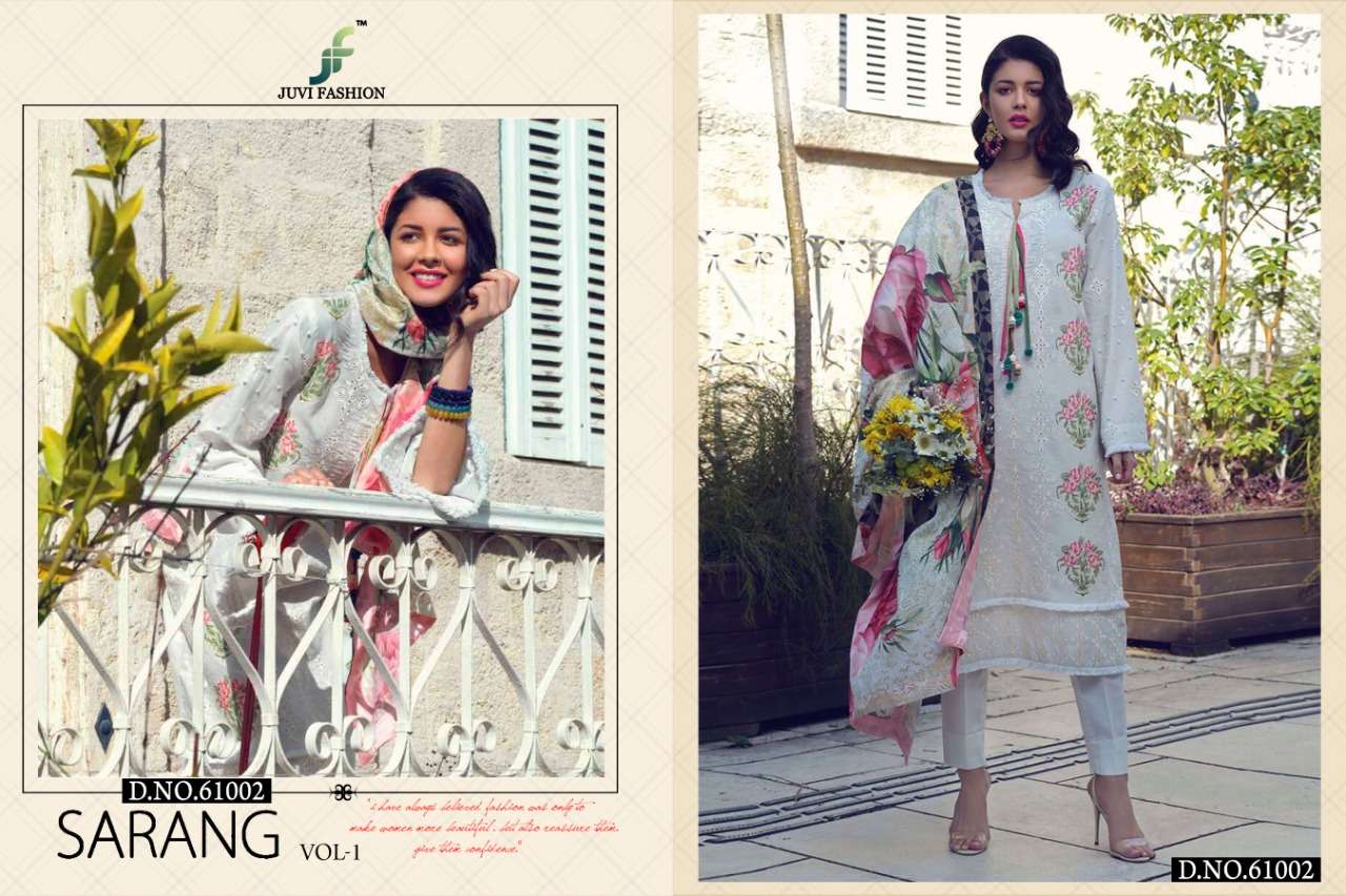 SARANG BY JUVI FASHION 6001 TO 6006 SERIES BEAUTIFUL PAKISTANI SUITS COLORFUL STYLISH FANCY CASUAL WEAR & ETHNIC WEAR PURE COTTON LAWN WITH EMBROIDERY DRESSES AT WHOLESALE PRICE