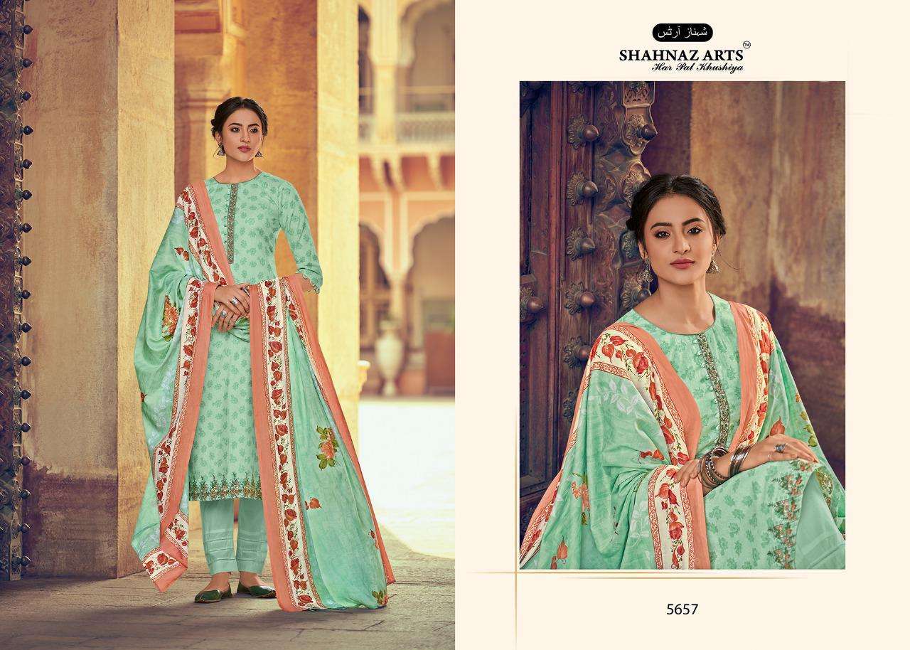 SAACHI BY SHAHNAZ ARTS 5657 TO 5665 SERIES BEAUTIFUL SUITS STYLISH FANCY COLORFUL PARTY WEAR & OCCASIONAL WEAR PURE COTTON PRINTED WITH EMBROIDERY DRESSES AT WHOLESALE PRICE